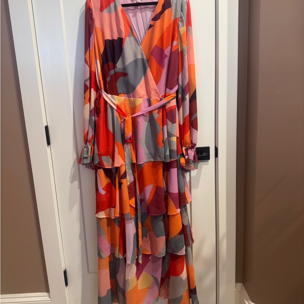 Hutch Multicolor Bardot V-Neck Wrap Dress